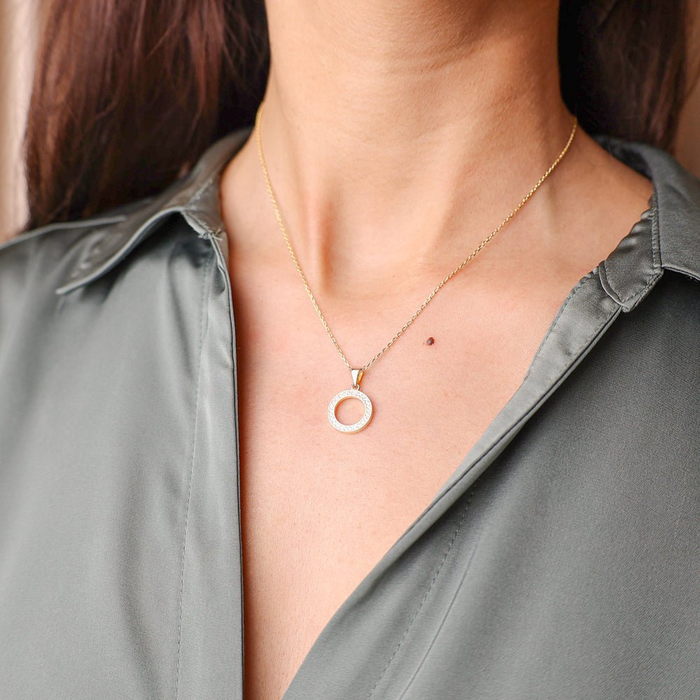 Conjunto Fio e Brincos com Círculo em Prata Dourada e Zircónias - Loja do Ouro