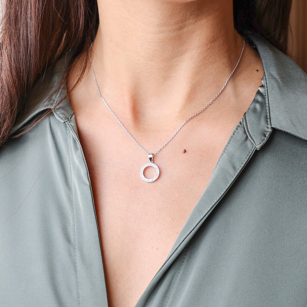 Conjunto Fio e Brincos com Círculo em Prata e Zircónias - Loja do Ouro