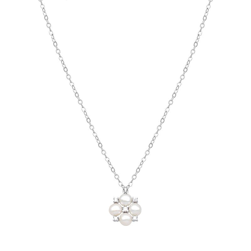 Cadena y pendientes de plata engastados con perlas y circonías - Gold Store Premium