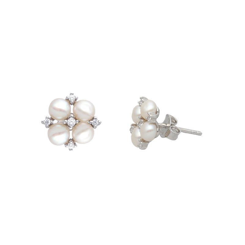 Cadena y pendientes de plata engastados con perlas y circonías - Gold Store Premium