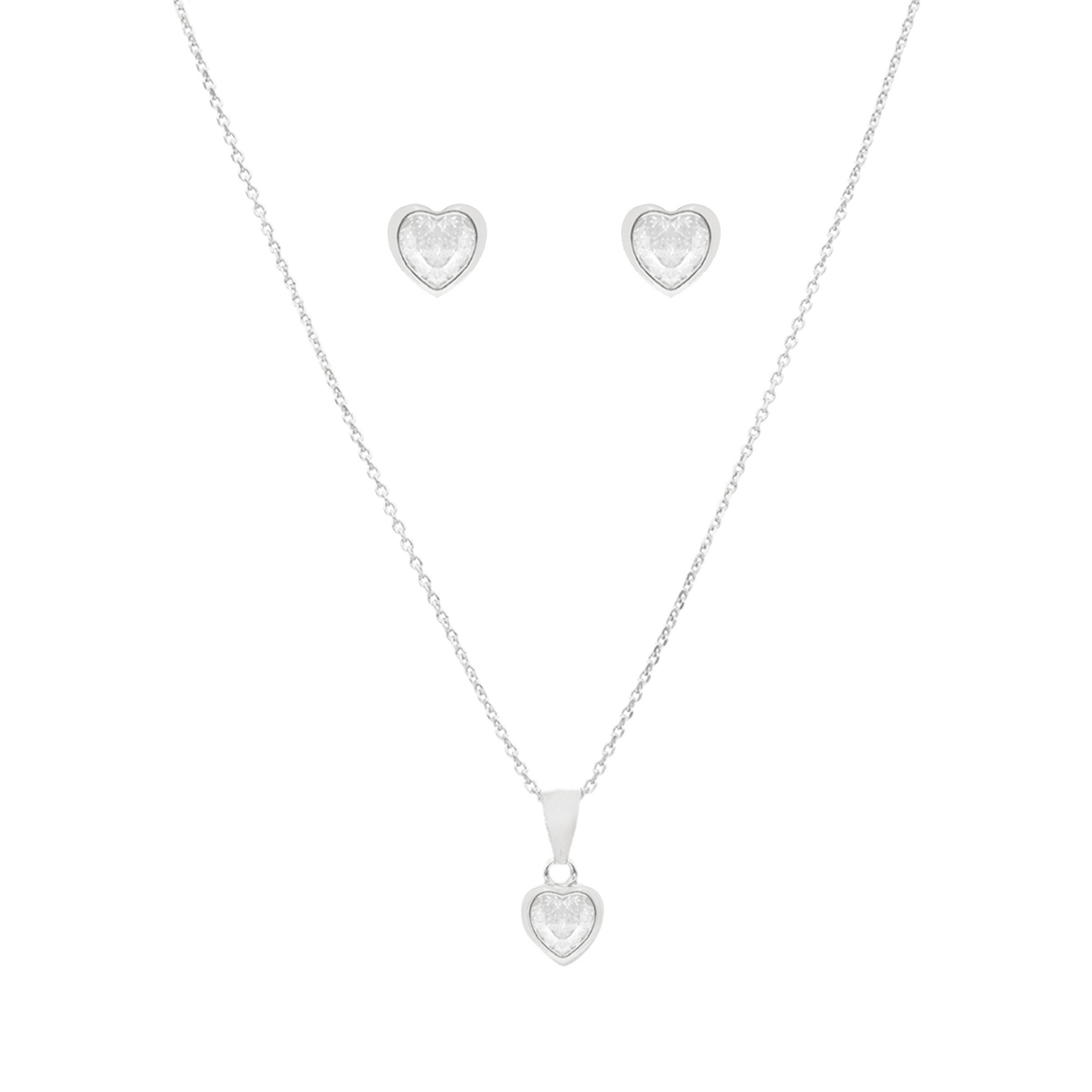 Conjunto Fio e Brincos em Prata com Zircão Coração - Loja do Ouro
