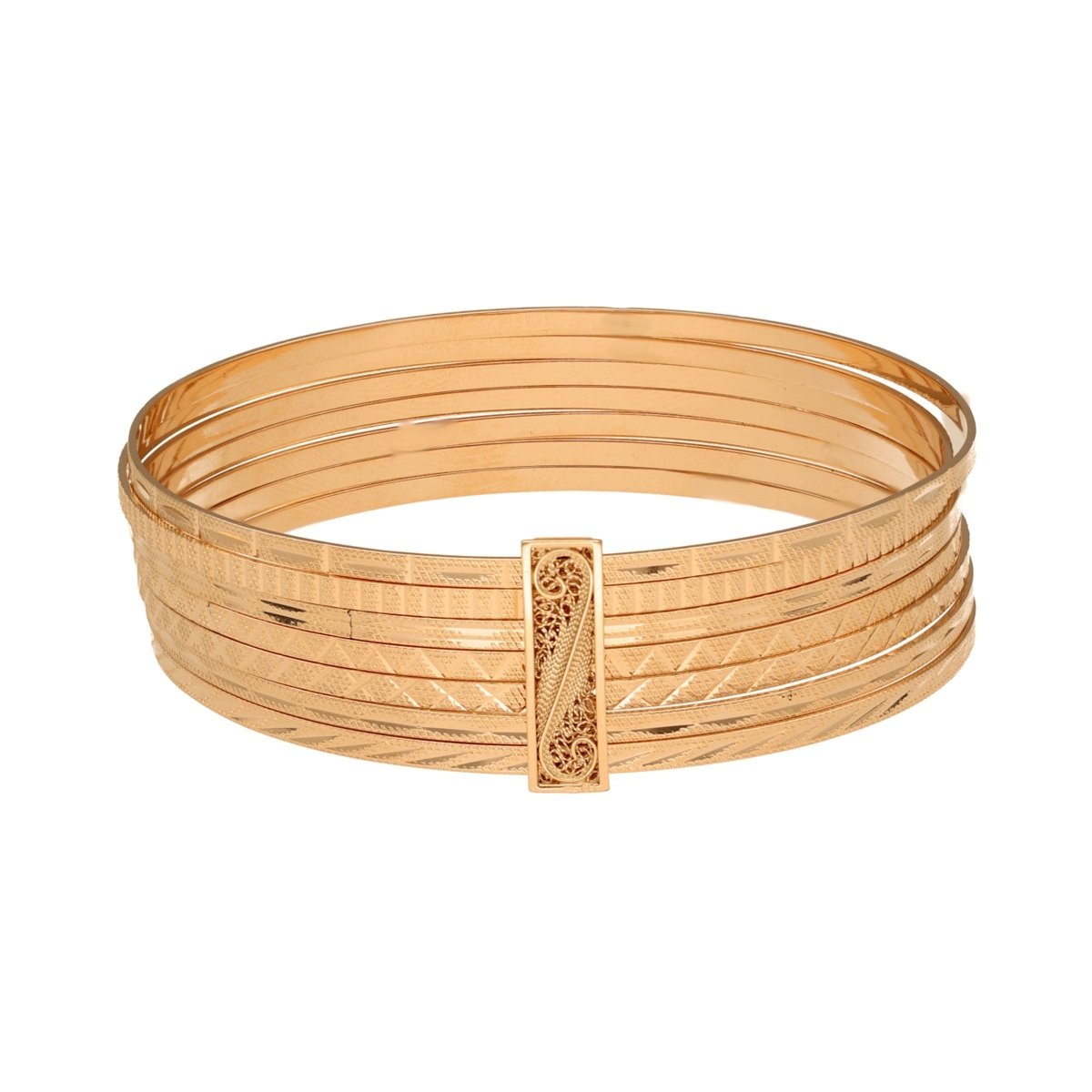 Conjunto Sete Escravas Lapidadas em Ouro 19kl com Trave em Filigrana - Loja do Ouro