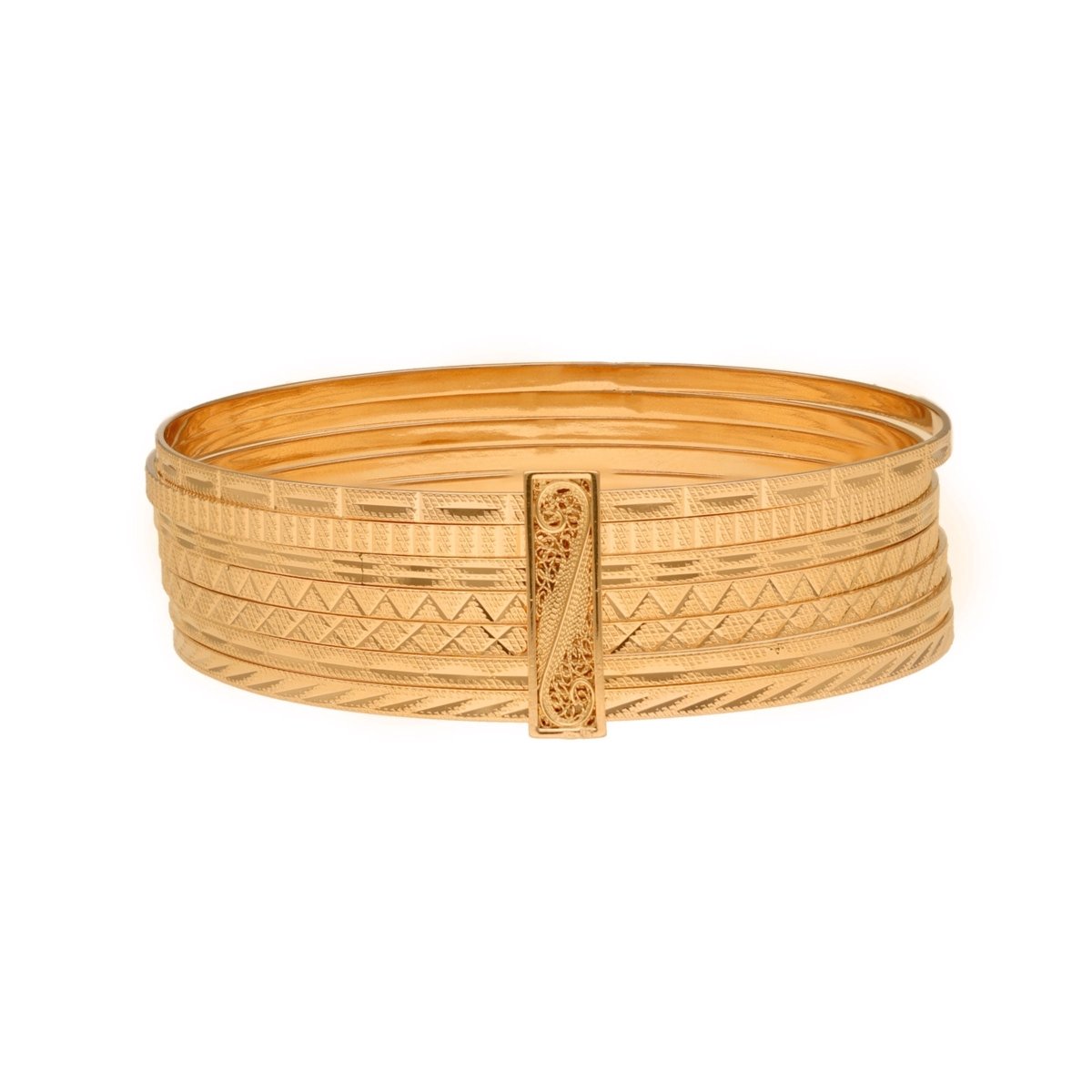 Conjunto Sete Escravas Lapidadas em Ouro 19kl com Trave em Filigrana - Loja do Ouro