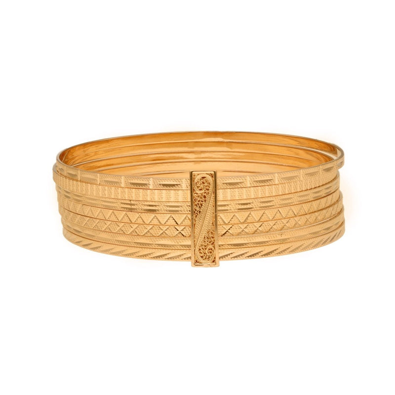 Conjunto Sete Escravas Lapidadas em Ouro 19kl com Trave em Filigrana - Loja do Ouro