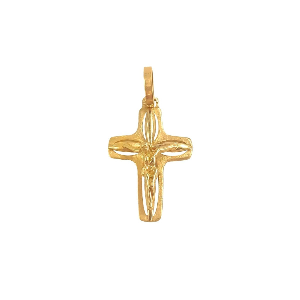 Crucifixo em Ouro Escovado com Imagem em Alto Relevo Loja do Ouro