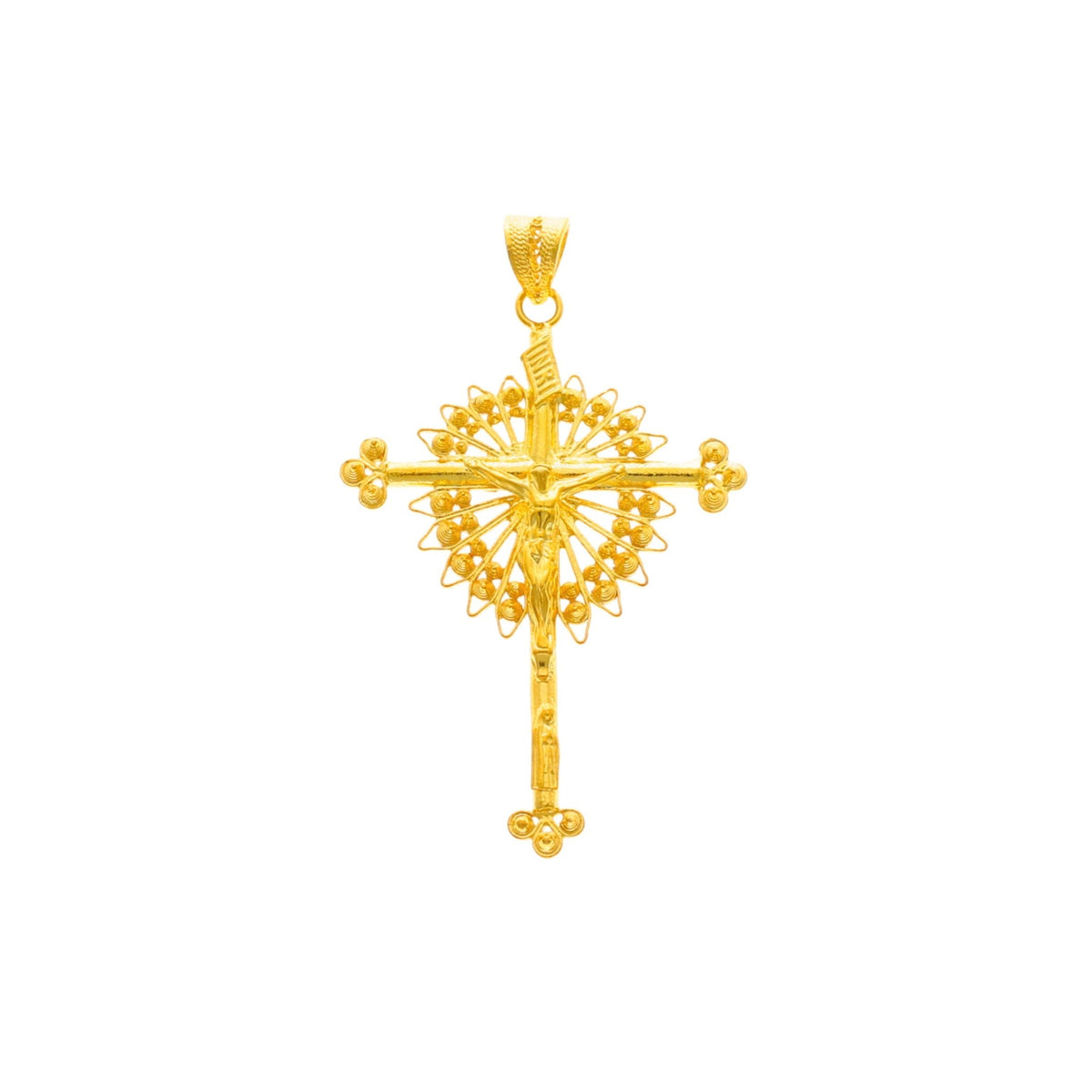 Crucifijo Rose Dawn en plata chapada en oro (5 cm) - Gold Store Premium