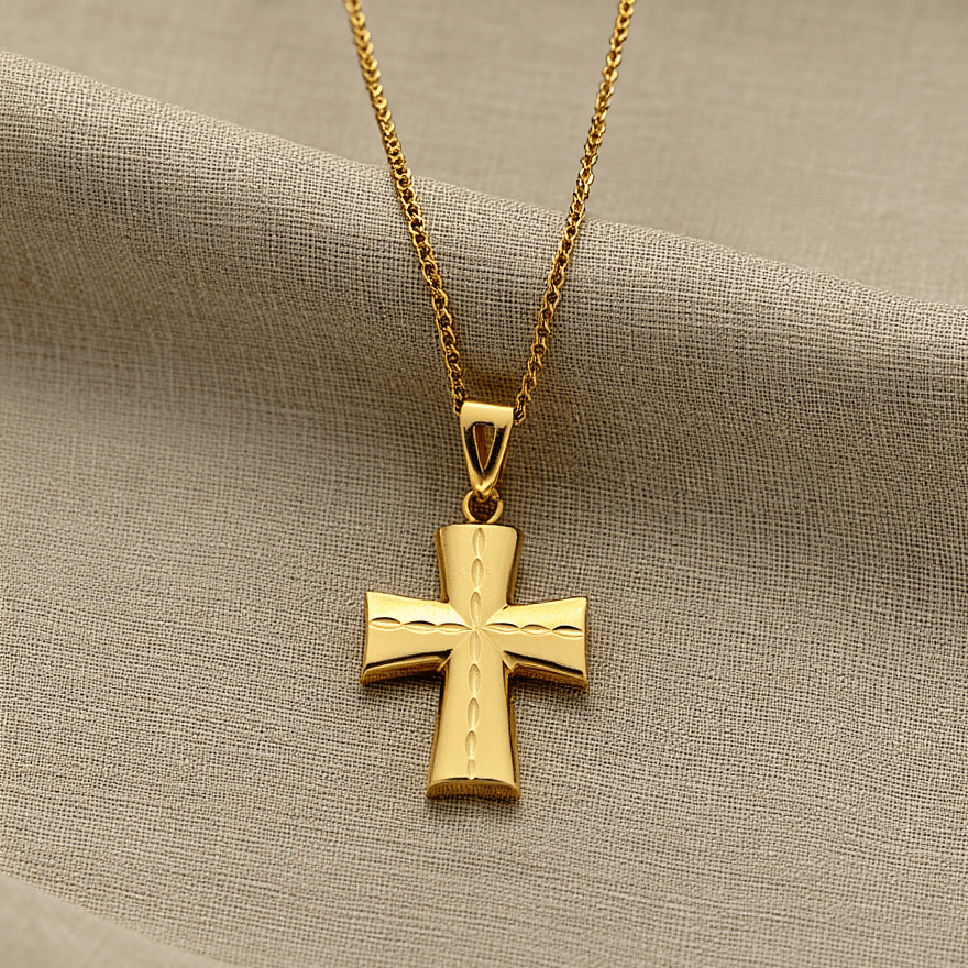 Cruz com Trabalhado em Ouro 19kl (2,1cm) - Loja do Ouro