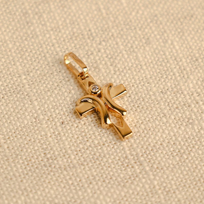 Cruz Contemporânea em Ouro 19kl com Zircónia (2cm) - Loja do Ouro