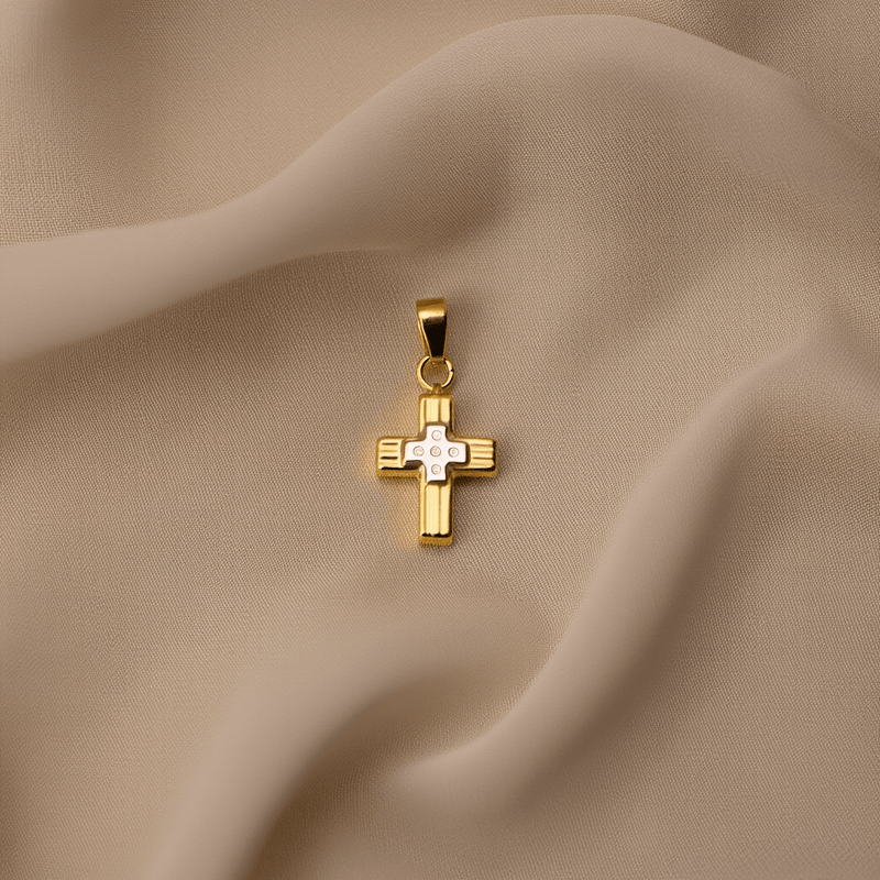 Cruz em Ouro 19kl Bicolor (1.6cm) - Loja do Ouro