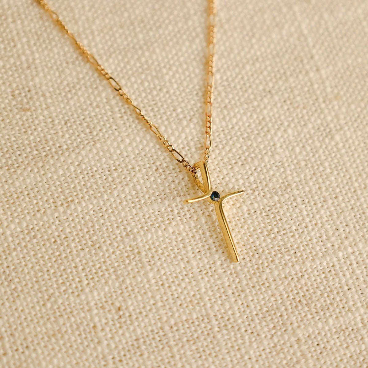 Cruz em Ouro 19kl com Pedra Azul (2.05cm) - Loja do Ouro