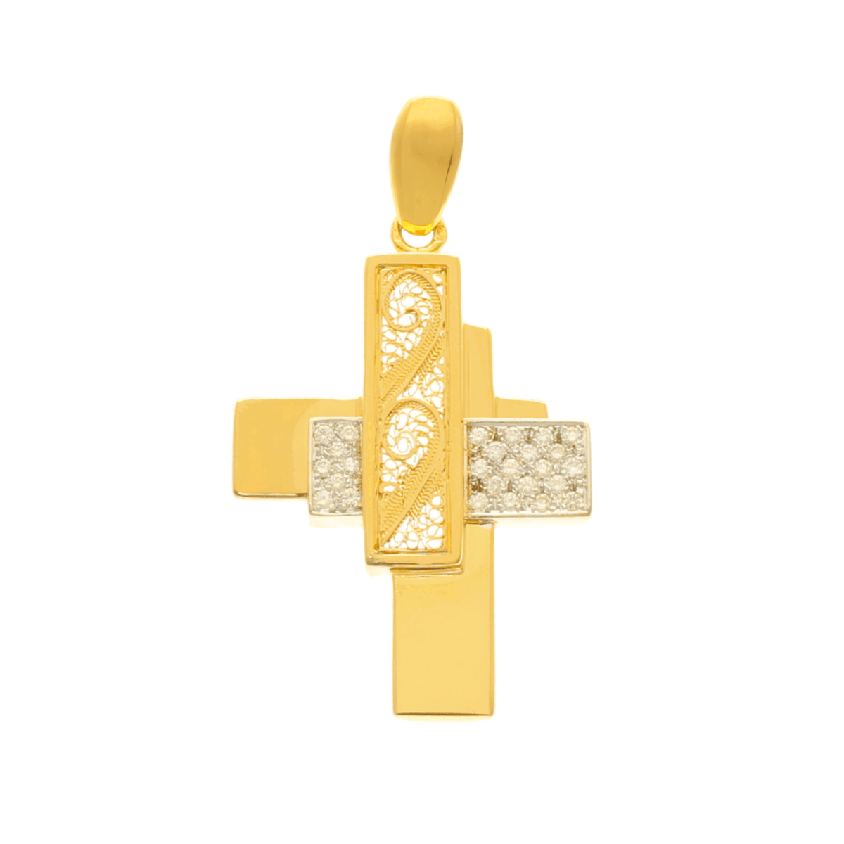 Cruz en oro 19kl con topacios blancos (3