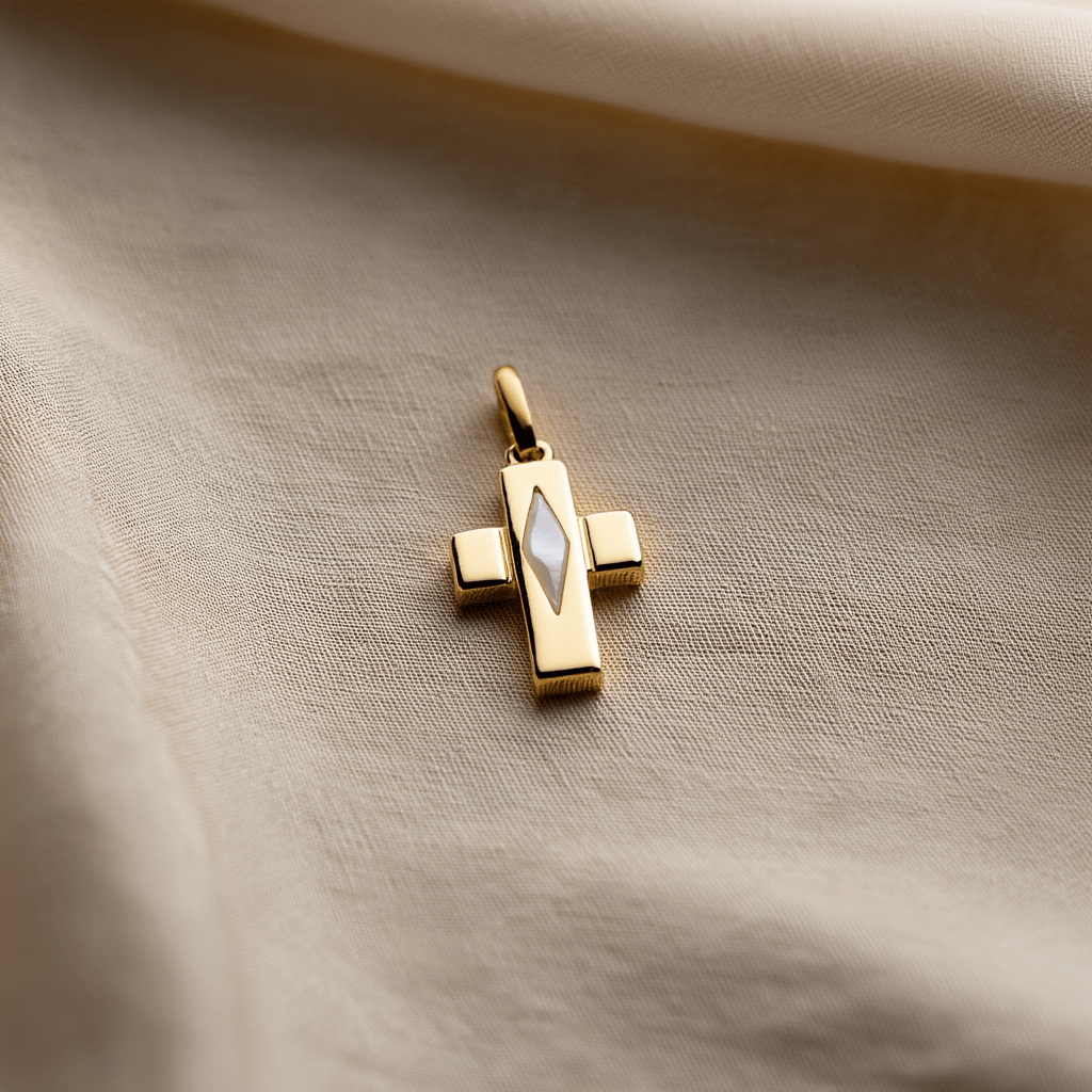 Cruz em Ouro Amarelo de 19kl (2.2cm) com Losango em Ouro Branco 19kl - Loja do Ouro