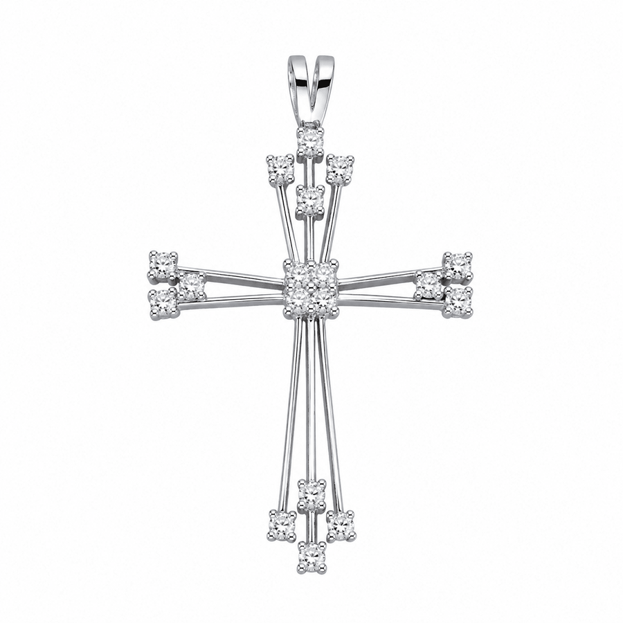 Cruz em Ouro Branco de 19kl com Zircónias (4.2cm) - Loja do Ouro