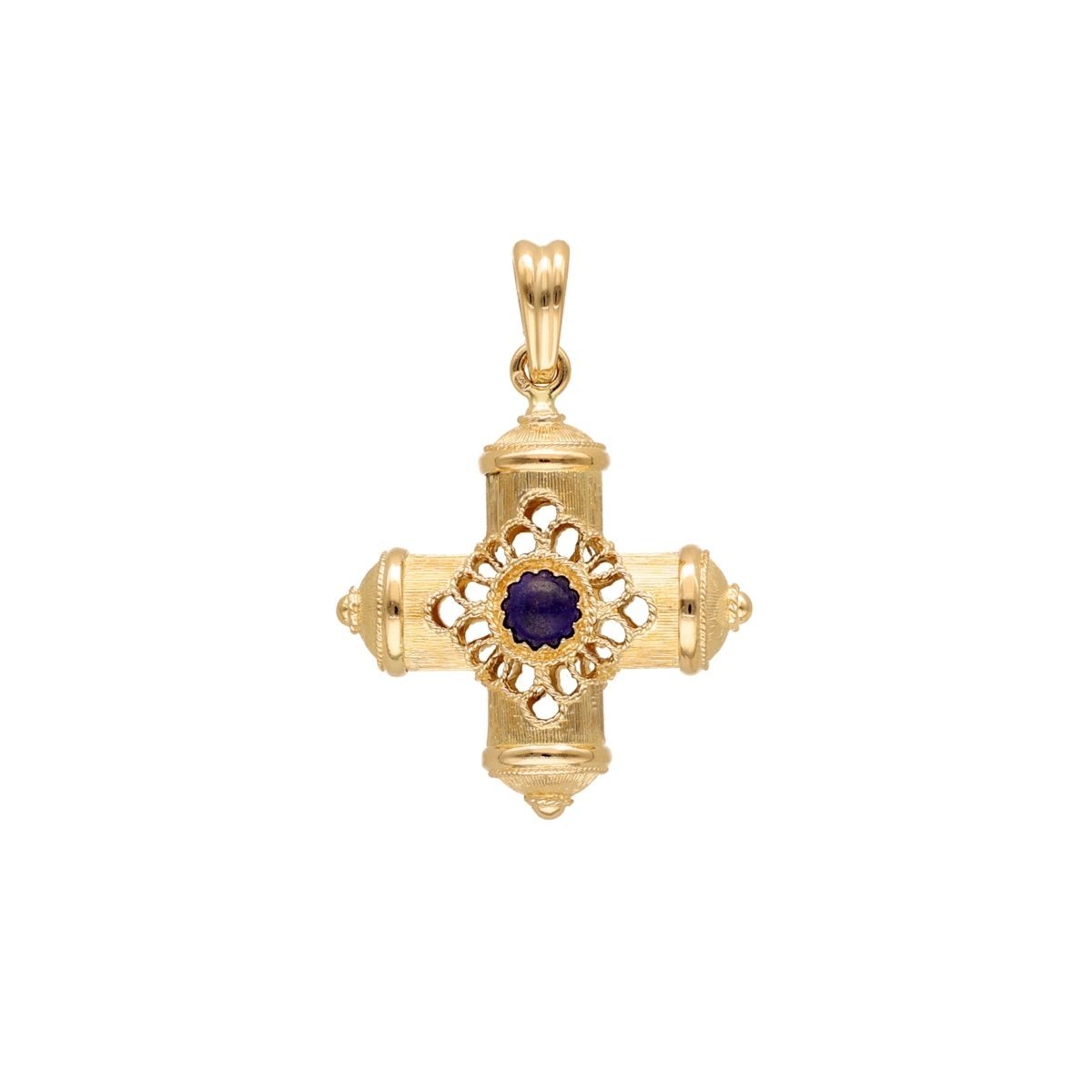 Cruz de oro de 19 kl con piedra azul (2