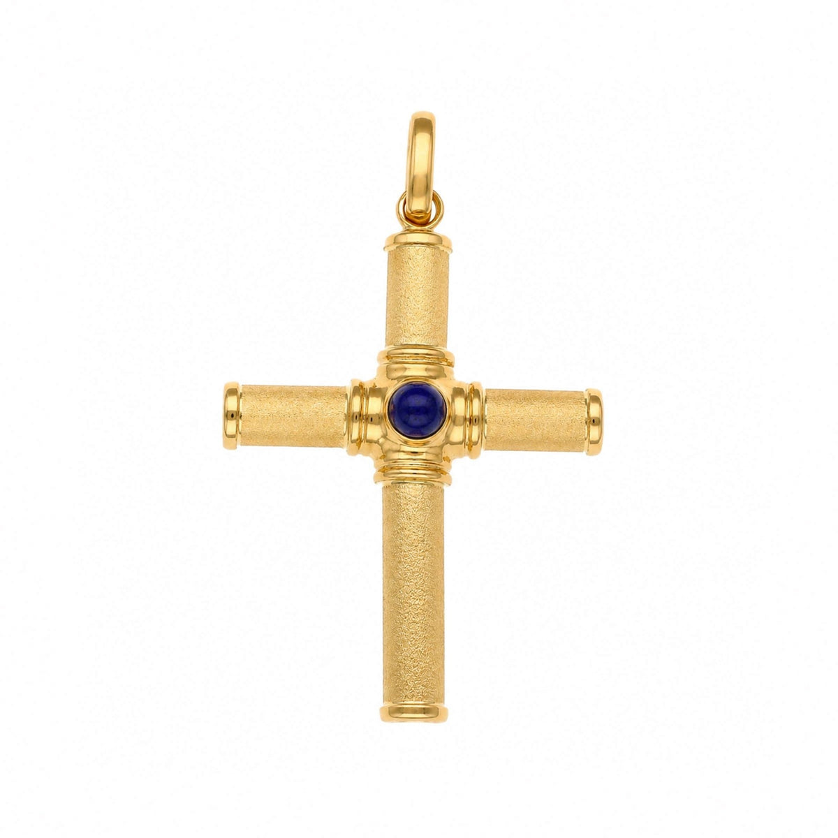 Cruz Escovada em Ouro 19kl com Pedra Azul (4.8cm) - Loja do Ouro