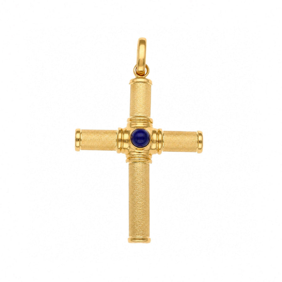 Cruz Escovada em Ouro 19kl com Pedra Azul (4.8cm) - Loja do Ouro