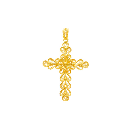 Cruz Renda de Luz em Prata Dourada (5cm) - Loja do Ouro