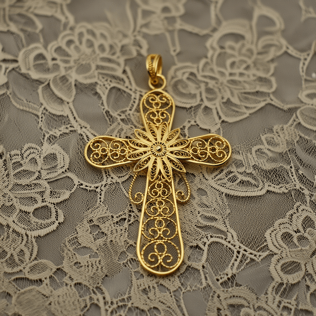 Cruz Segredo das Tranças em Prata Dourada (6cm) - Loja do Ouro