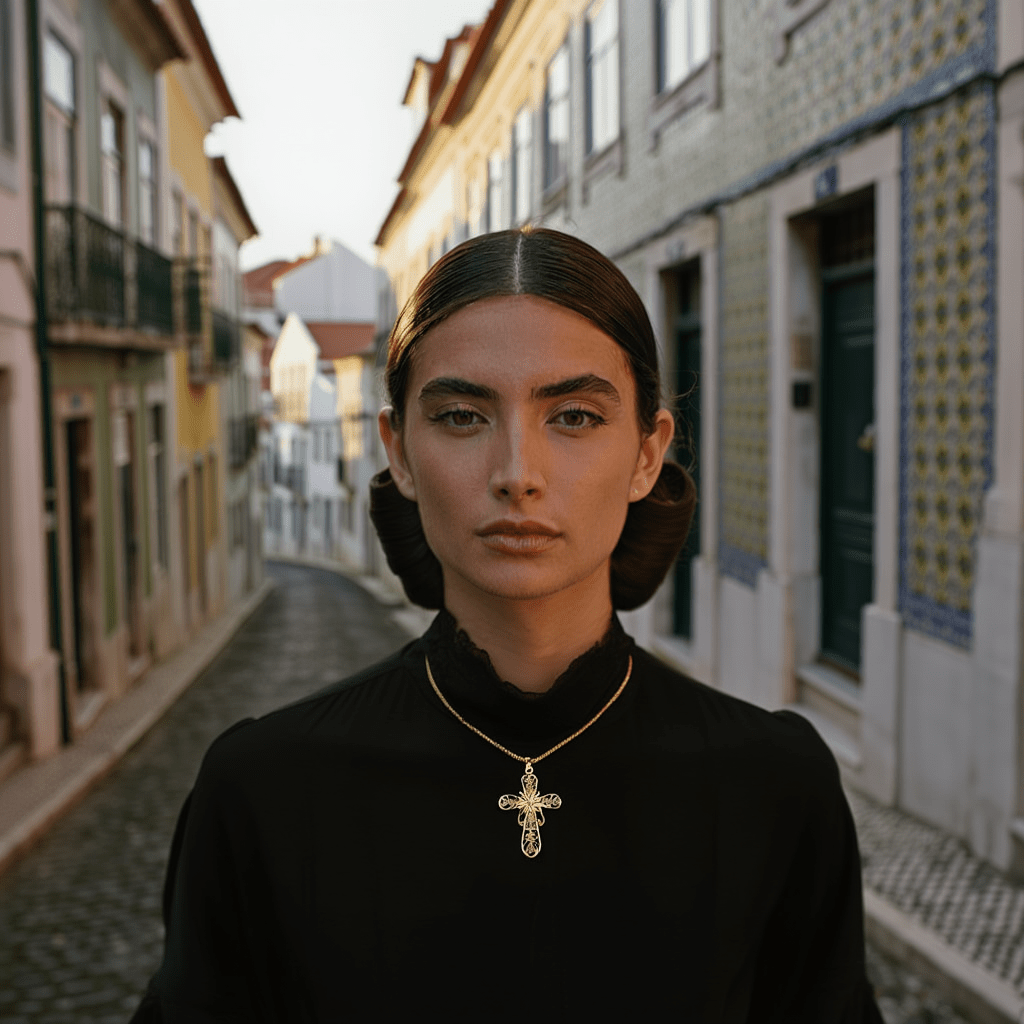 Cruz Segredo das Tranças em Prata Dourada (6cm) - Loja do Ouro