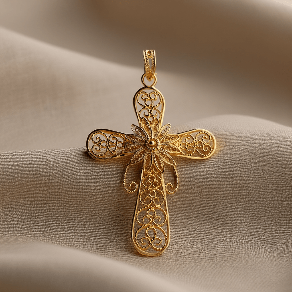 Cruz Segredo das Tranças em Prata Dourada (6cm) - Loja do Ouro