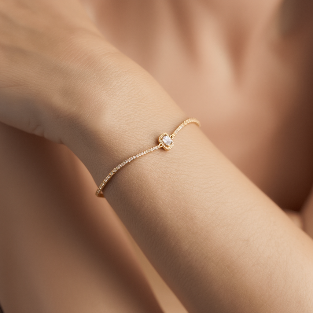 Pulseira Riviera em Prata Dourada com Zircão (15cm)