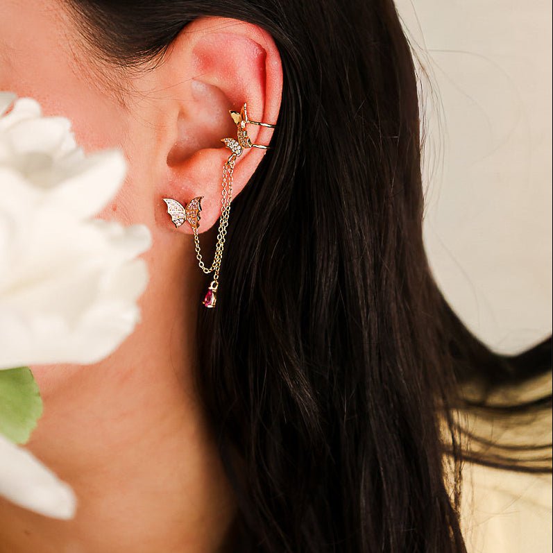 Earcuff Borboleta em Prata Dourada - Loja do Ouro