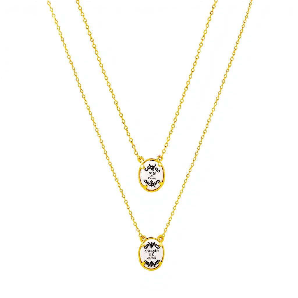 Escapulário em Prata Dourada com Nossa Sra do Carmos e Jesus - Loja do Ouro