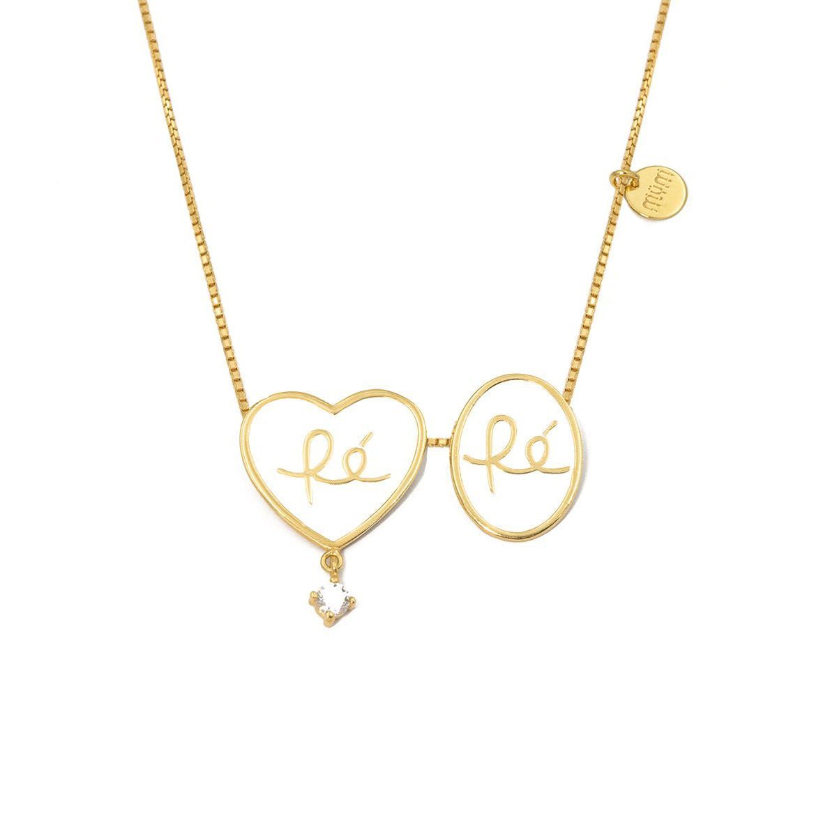 Escapulário Fé em Prata Dourada e Esmalte Branco - Loja do Ouro