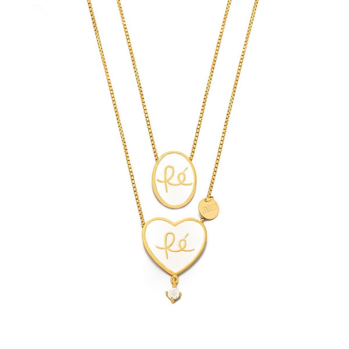 Escapulario de la fe en plata chapado en oro y esmalte blanco - Gold Store Premium