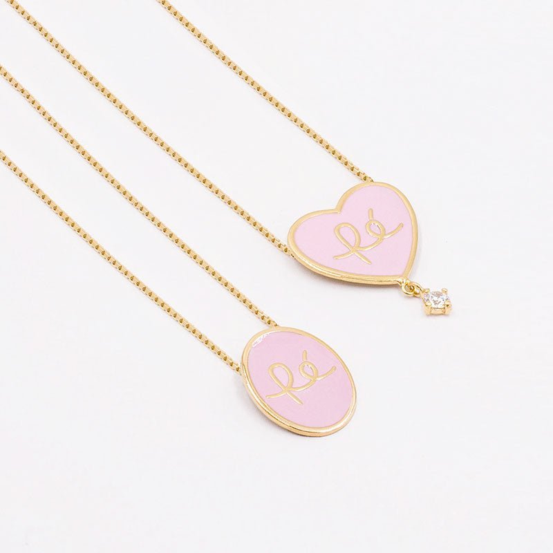 Escapulario de la fe en plata bañada en oro y esmalte rosado - Gold Store Premium