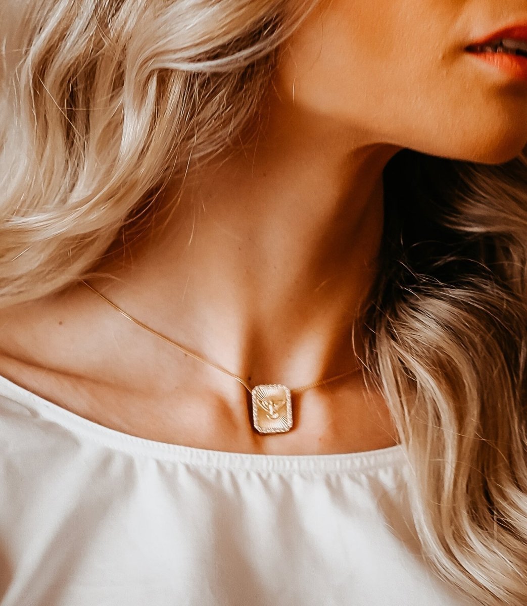 Escapulario de Hermes en plata chapada en oro con circón - Gold Store Premium