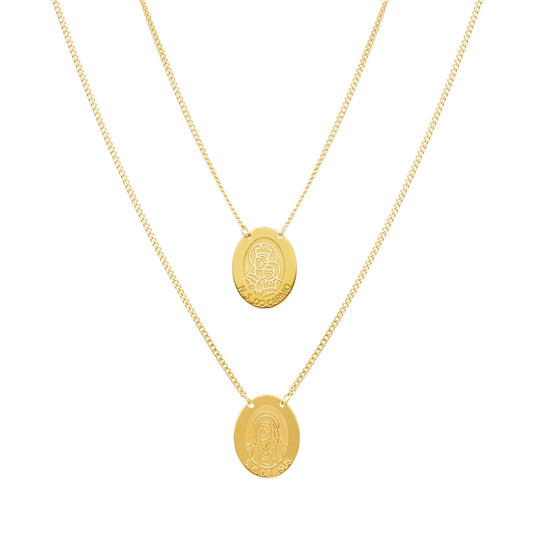 Escapulário Oval em Prata Dourada com Medalhas Religiosas - Loja do Ouro