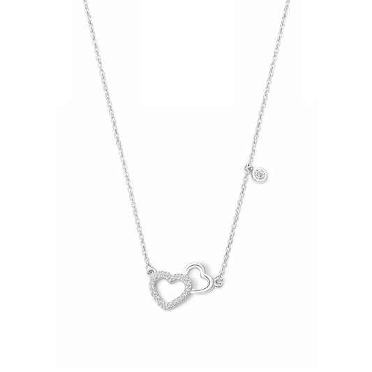 Fio Amor Eterno em Prata com Dois Corações (45cm) - Loja do Ouro