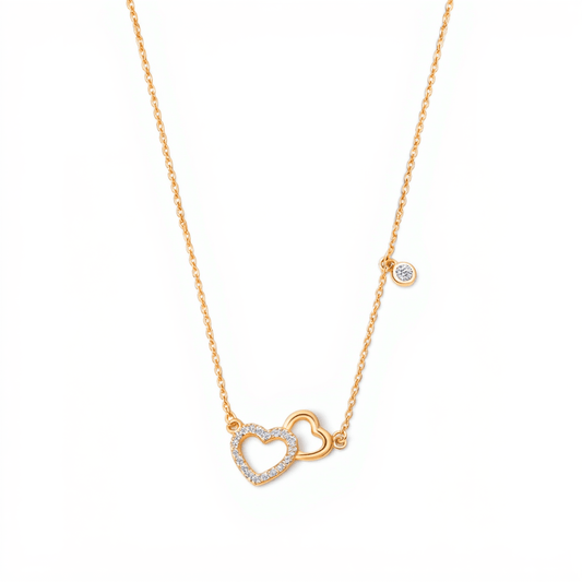 Fio Amor Eterno em Prata Dourada com Dois Corações - Loja do Ouro