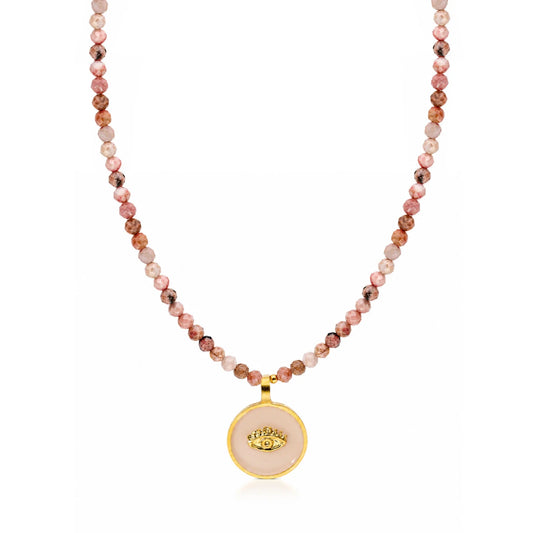 Fio Aura em Prata Dourada e Contas Rosa - Loja do Ouro