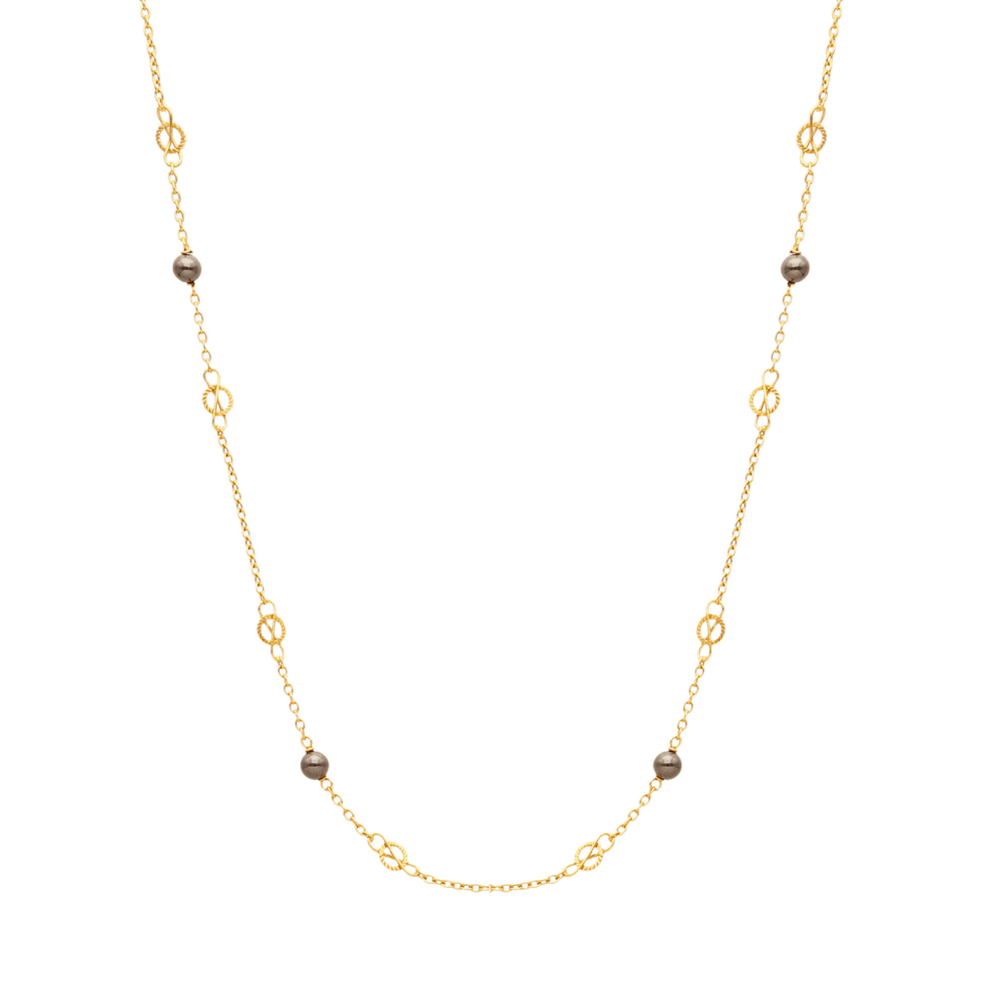 Fio com Elos Infinitos em Ouro 19kl e Pedras Cinza Metalizadas (45cm) - Loja do Ouro
