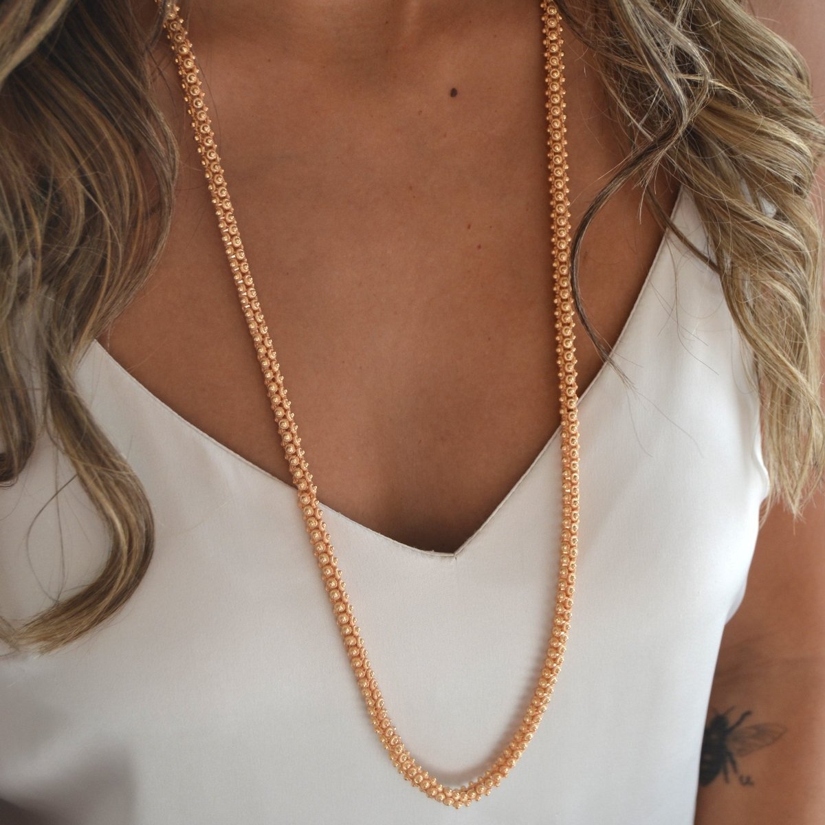 Caracoles de malla con cordón de hilo en oro (82 cm) - Gold Store Premium