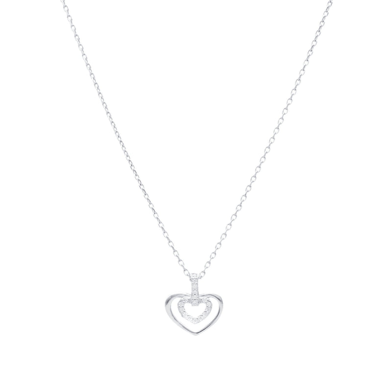 Fio de Prata com Coração Duplo e Zircónias - Loja do Ouro