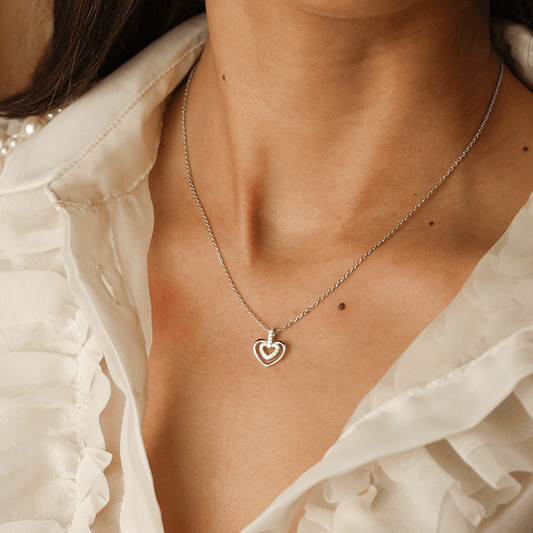 Fio de Prata com Coração Duplo e Zircónias - Loja do Ouro
