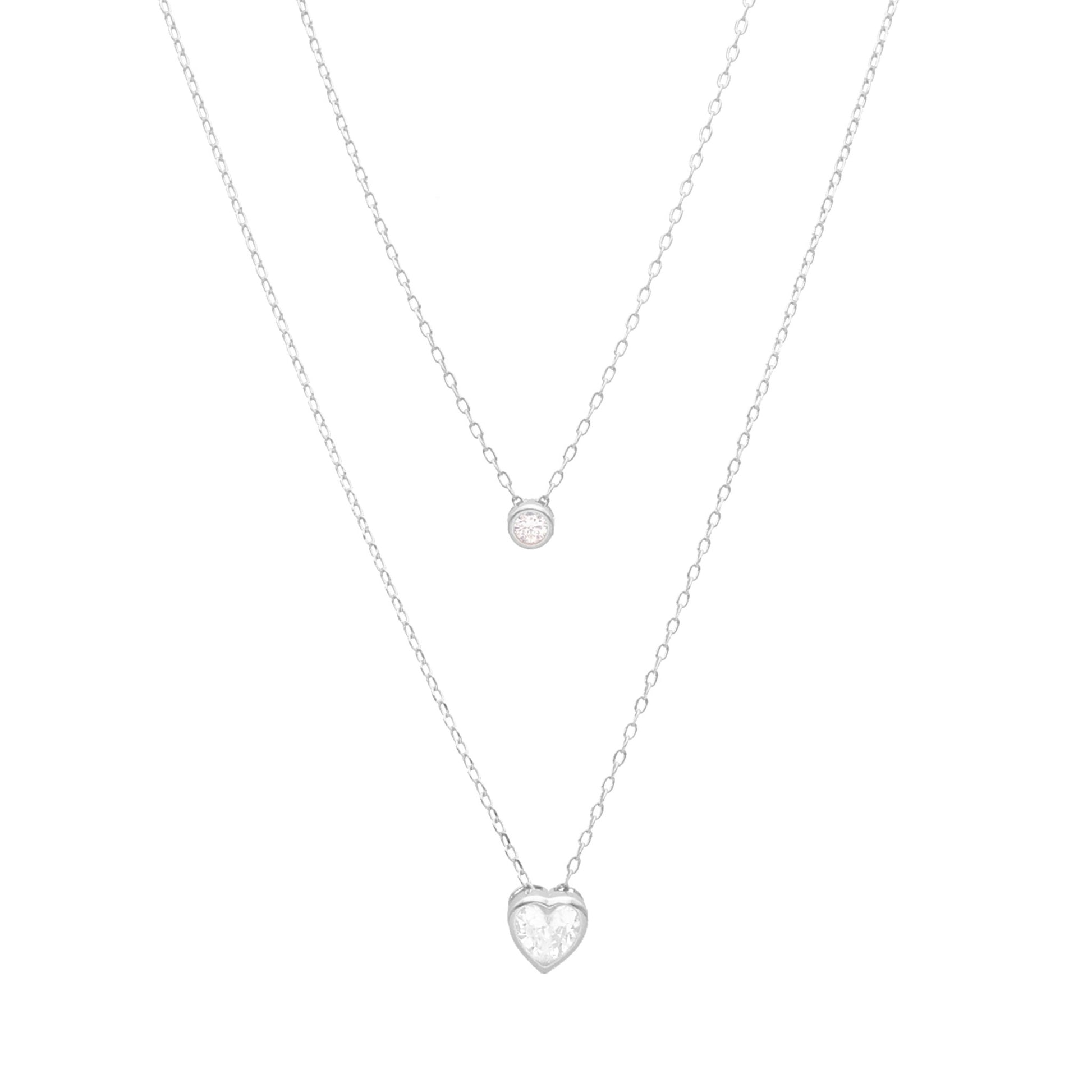 Fio Duplo em Prata com Zircão e Coração - Loja do Ouro