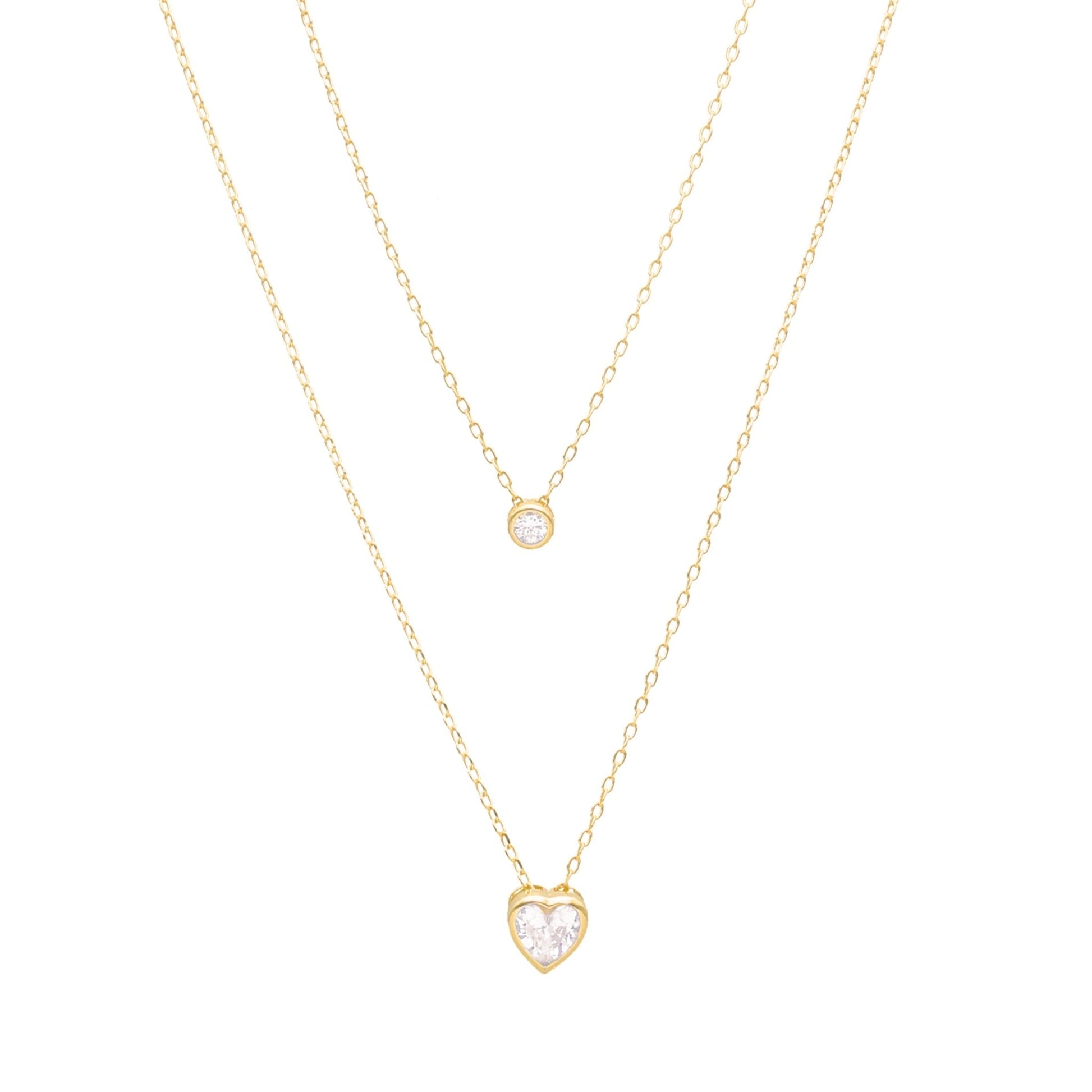 Fio Duplo em Prata Dourada com Zircão e Coração - Loja do Ouro