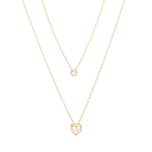 Fio Duplo em Prata Dourada com Zircão e Coração - Loja do Ouro