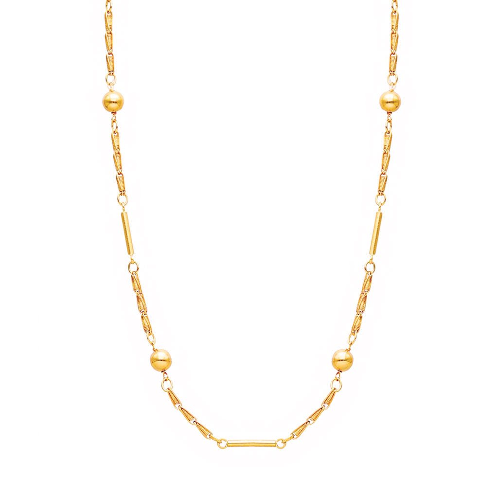 Fio Elos Trabalhados, Traves e Bolas em Ouro 19kl (48cm) - Loja do Ouro