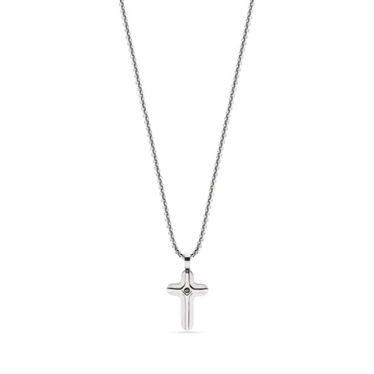 Fio em Aço com Cruz cravejada de Zircónia Negra (49cm) - Loja do Ouro