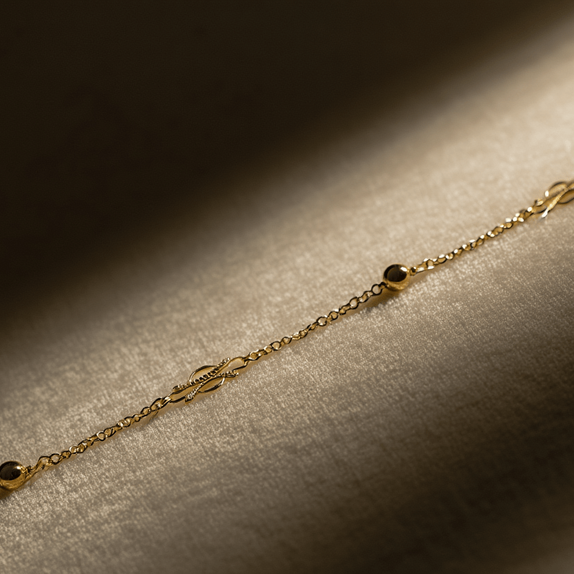 Cadena de oro de 19 kl con eslabones y esferas trabajadas (49 cm) - Gold Store Premium