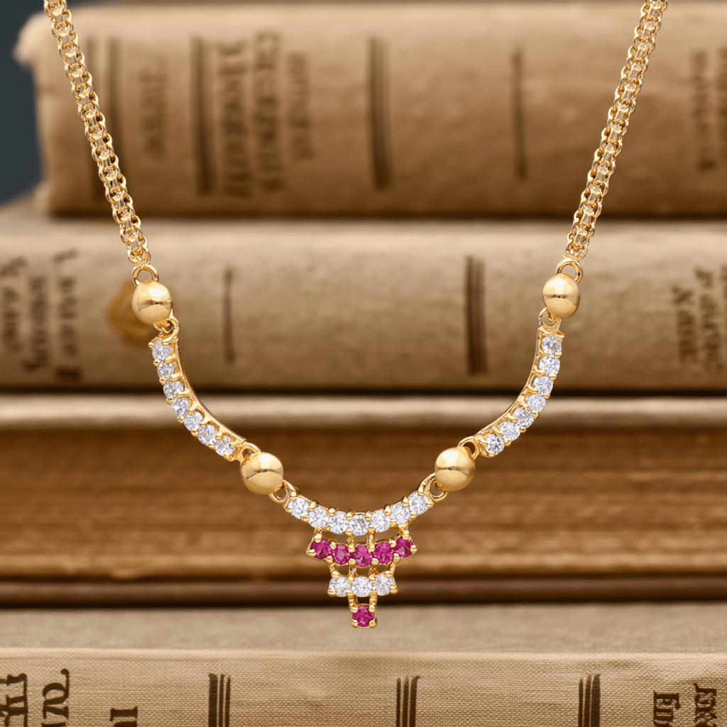 Cadena de oro de 19 kl con topacios rosas y circonías (45 cm) - Gold Store Premium