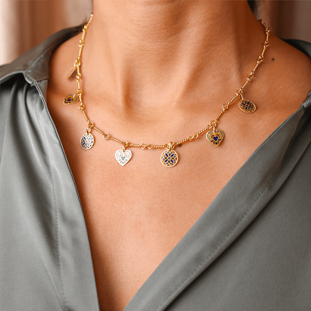 Fio em Ouro 19kl com Vitrais e Esmalte (42cm) - Loja do Ouro