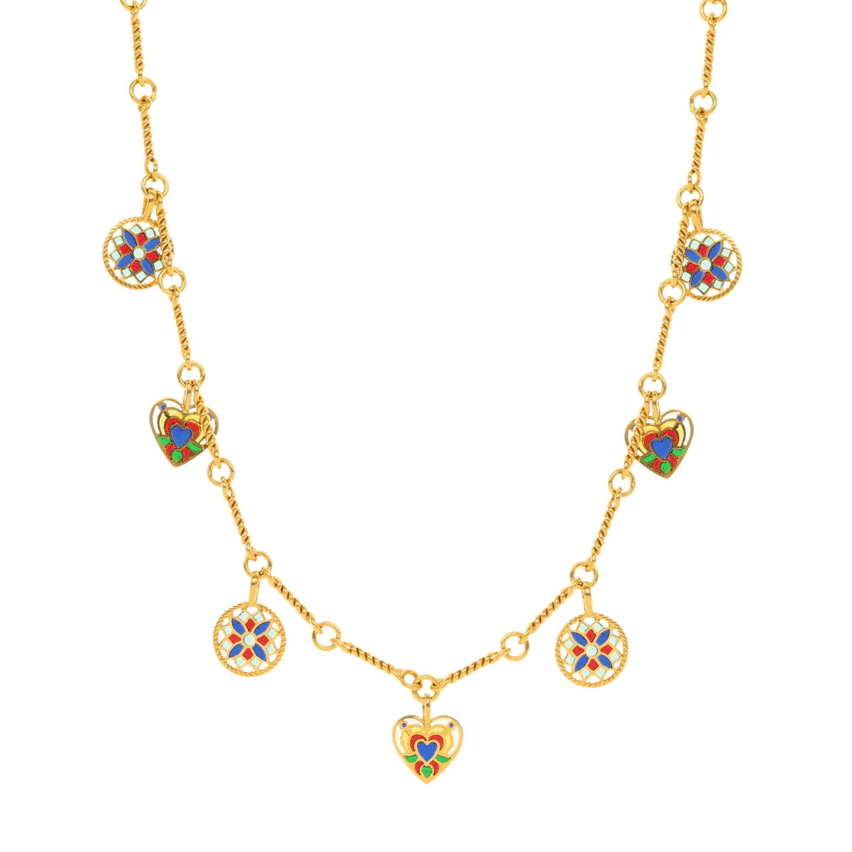 Hilo de oro de 19 kl con vidrieras y esmalte (42cm) - Gold Store Premium