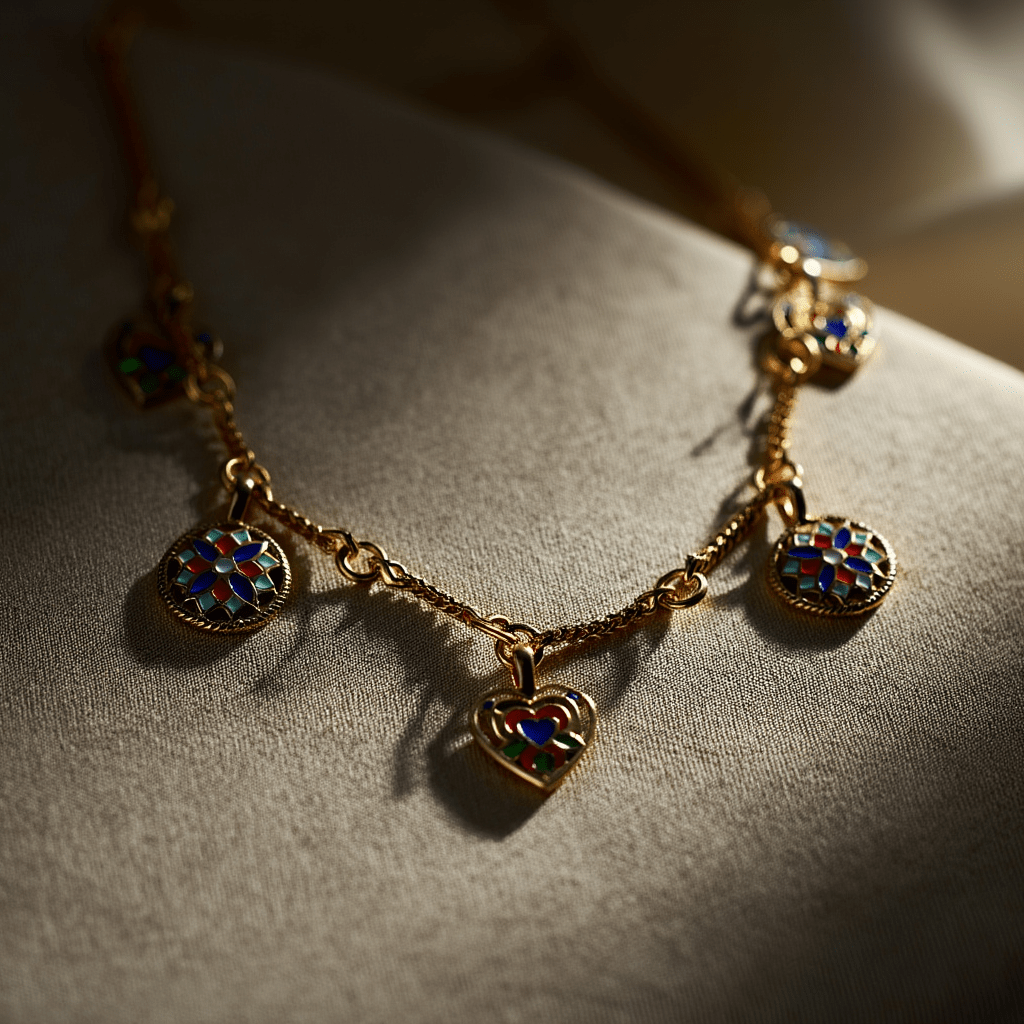 Fio em Ouro 19kl com Vitrais e Esmalte (42cm) - Loja do Ouro