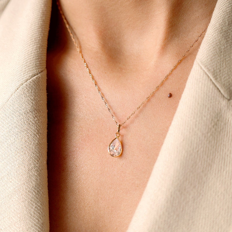 Fio em Ouro 19kl com Zircão em Lágrima (45cm) - Loja do Ouro